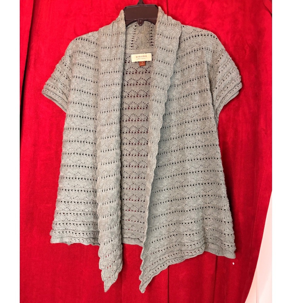 Sonoma Life + Style Womens‎ Sage Green Pointelle Knit Short Sleeve Cardigan M